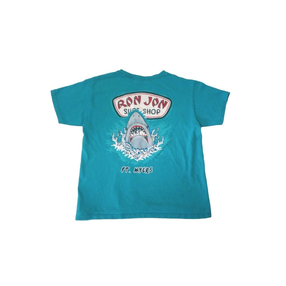 Ron Jon Surf Shop Shirt Boys Size Small Top Fort Myers Turquoise Graphic Shark